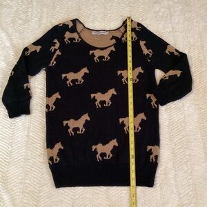 Cotton Emporium USA Medium Black Brown Pullover Western Horse Sweater Cowgirl